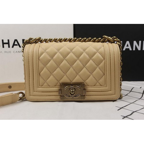 Boy Chanel mini Flap Bag Apricot Cannage Pattern A67025 Gold