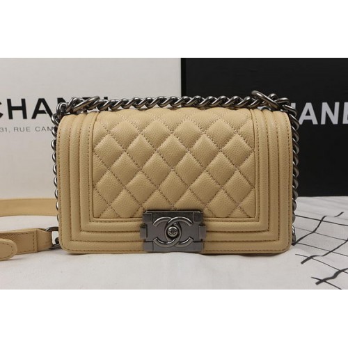 Boy Chanel mini Flap Bag Apricot Cannage Pattern A67025 Silver