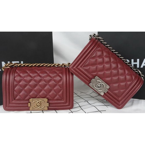 Boy Chanel mini Flap Bag Original Cannage Pattern A67085 Burgundy