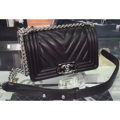 Boy Chanel mini Flap Bag Original Chevron Nubuck Leather A5707 Black