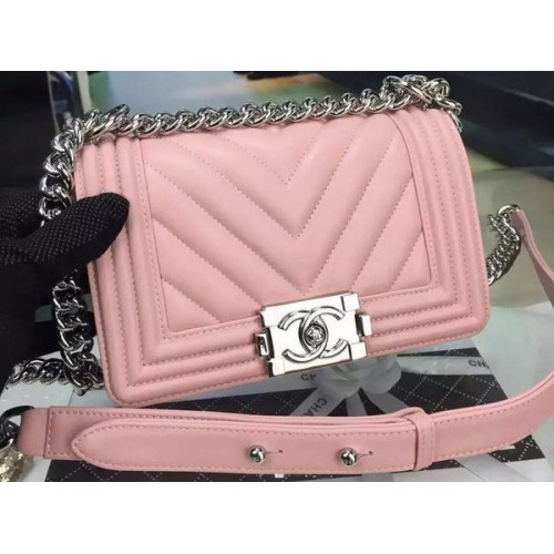 Boy Chanel mini Flap Bag Original Chevron Nubuck Leather A5707 Pink