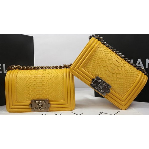 Boy Chanel mini Flap Bag Original Python Leather A67085 Yelllow