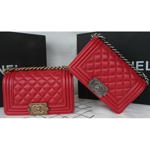 Boy Chanel mini Flap Bag Original Sheepskin A67085 Dark Red