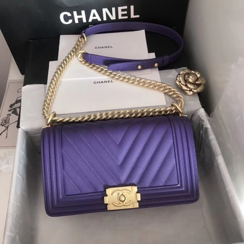 Boy chanel handbag V67086 purple