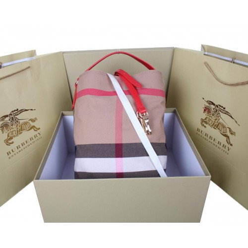 Burberry Medium Brit Check Hobo Bag 1151 Red