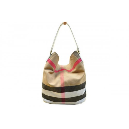 Burberry Medium Brit Check Hobo Bag B8931 White