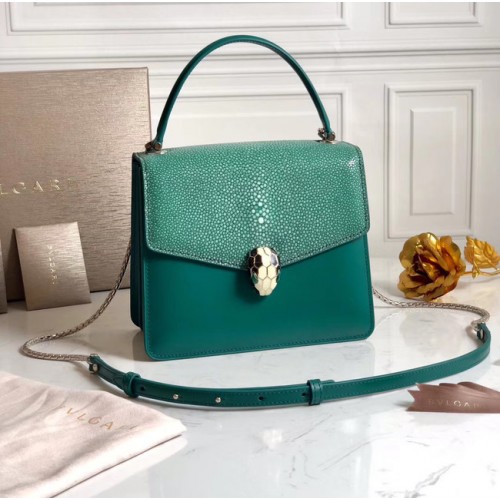 Bvlgari Serpenti Forever Pearl fish skin&Calfskin Leather small crossbody bag 288687 green