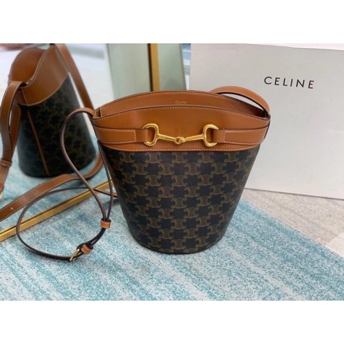 CELINE MEDIUM TAMBOUR BAG IN TRIOMPHE CANVAS 192072 brown