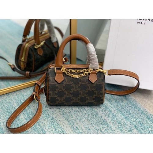 CELINE MINI TAMBOUR BAG IN TRIOMPHE CANVAS 2090 brown