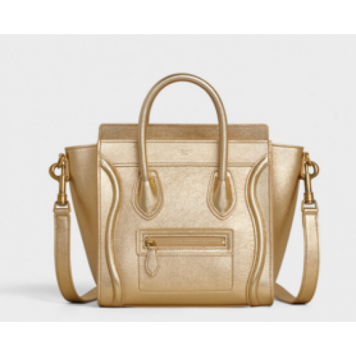 CELINE NANO LUGGAGE BAG IN LAMINATED LAMBSKIN 189243  GOLD