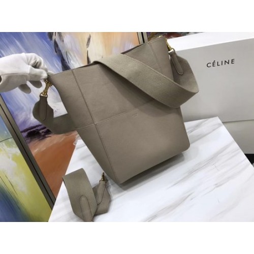 CELINE Sangle Seau Bag in Litchi Leather C3371 Apricot