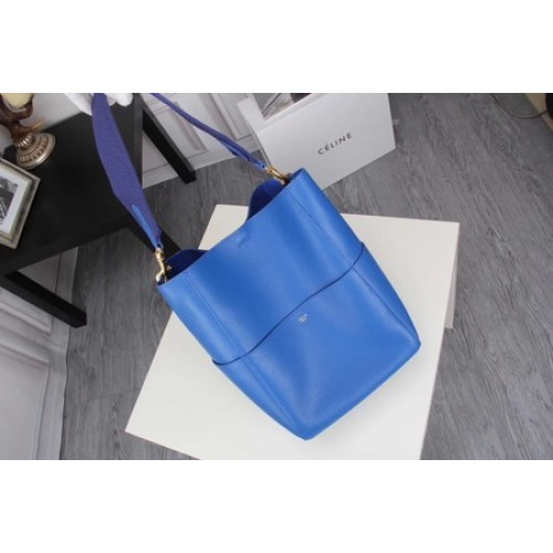 CELINE Sangle Seau Bag in Litchi Leather C3371 Blue