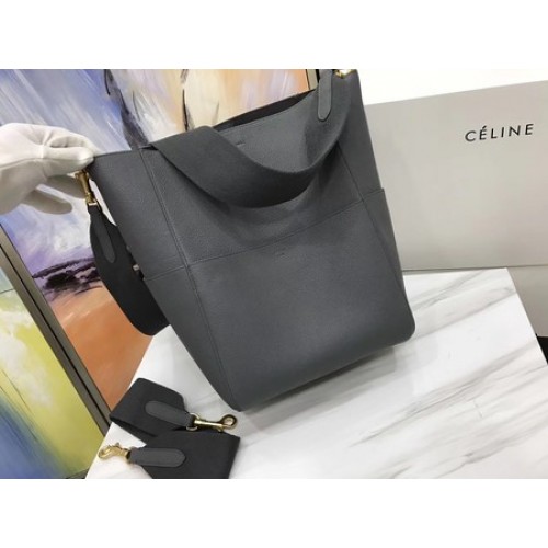 CELINE Sangle Seau Bag in Litchi Leather C3371 Grey
