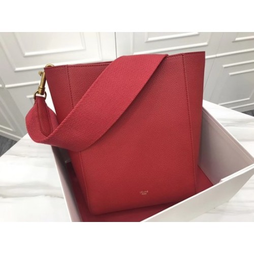 CELINE Sangle Seau Bag in Suede Leather C3371S Red