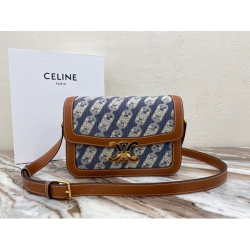 CELINE TRIOMPHE BAG IN TEXTILE AND NATURAL CALFSKIN 18888 Brown