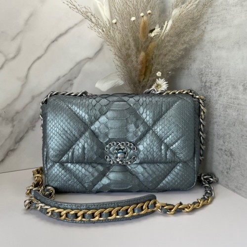 CHANEL 19 Flap Bag Original Snake skin flap bag AS1160 silver