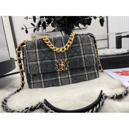 CHANEL 19 Flap Bag Wool Tweed gold-Finish Metal AS1160 gray