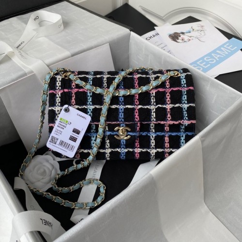 CHANEL 19 Flap Bag Wool Tweed gold-Finish Metal AS1161 BLACK