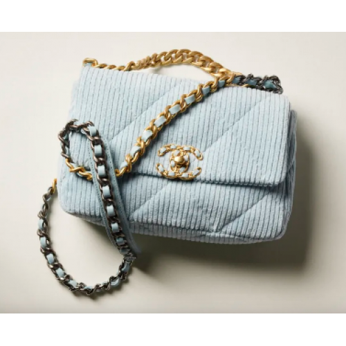 CHANEL 19 HANDBAG Corduroy AS1160&AS1161 Light Blue