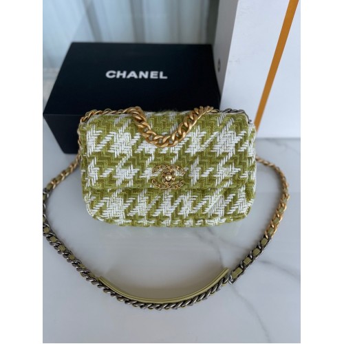 CHANEL 19 LARGE HANDBAG AS1160 Green Ecru