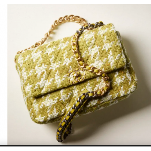 CHANEL 19 LARGE HANDBAG AS1161 Green Ecru