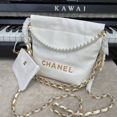 CHANEL MINI 22 HANDBAG  Metallic Calfskin gold Metal AS3989 WHITE