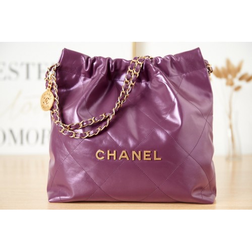 CHANEL 22 HANDBAG Calfskin gold-Tone Metal AS3261 dark Purple