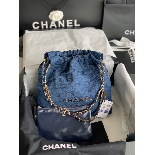 CHANEL 22 HANDBAG Denim AS3260 blue&gold