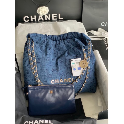 CHANEL 22 HANDBAG Denim AS3261 blue&gold