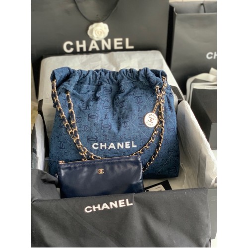 CHANEL 22 HANDBAG Denim AS3261 blue&white