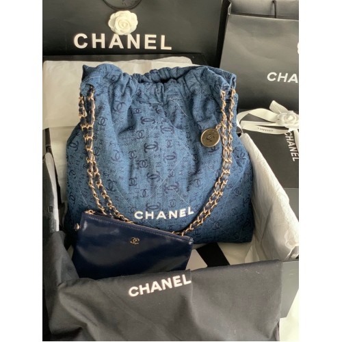 CHANEL 22 HANDBAG Denim AS3262 blue&white
