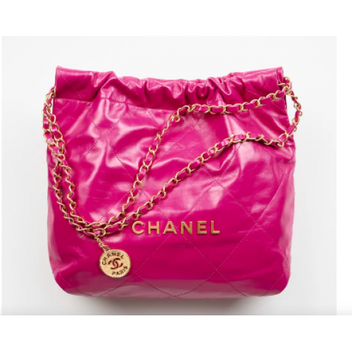 CHANEL 22 HANDBAG Shiny Calfskin Gold-Tone Metal AS3261 Dark Pink