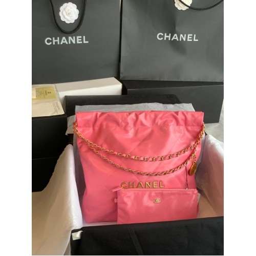 CHANEL 22 HANDBAG Shiny Calfskin Gold-Tone Metal AS3261 Pink