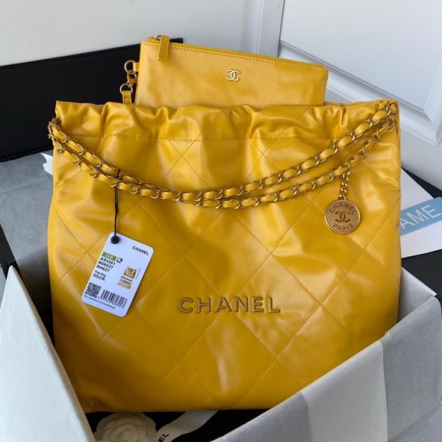 CHANEL 22 HANDBAG Shiny Calfskin Gold-Tone Metal AS3261 yellow