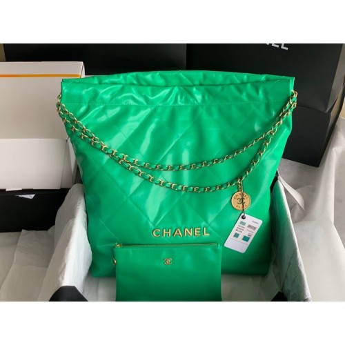 CHANEL 22 HANDBAG Shiny Calfskin Gold-Tone Metal AS3262 green