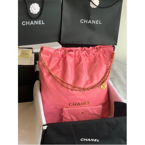 CHANEL 22 HANDBAG Shiny Calfskin Gold-Tone Metal AS3262 pink