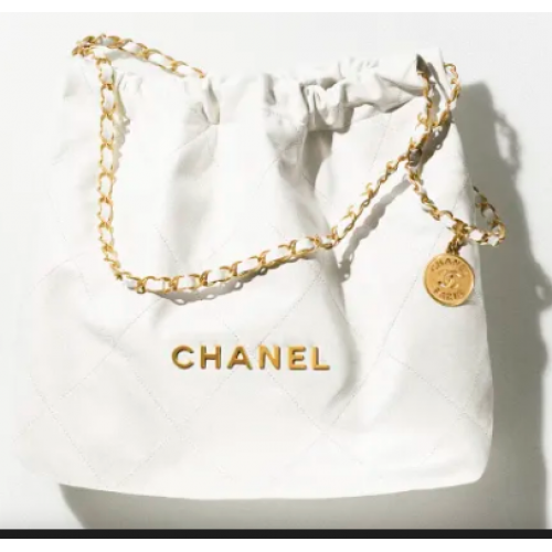 CHANEL 22 SMALL HANDBAG AS3260 white&gold Metal