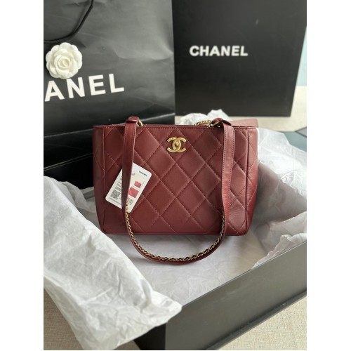 CHANEL Calfskin Gold-Tone Metal AS3508 Burgundy