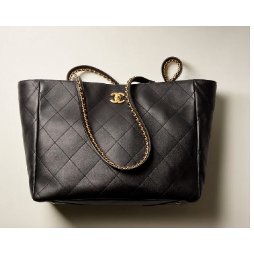 CHANEL Calfskin Gold-Tone Metal AS3508 black