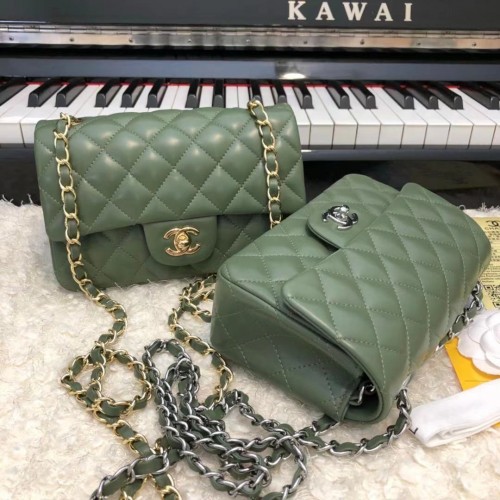 CHANEL Classic Handbag Lambskin  A1116 green