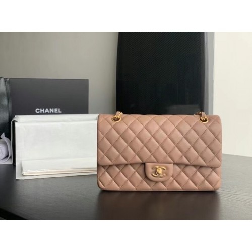 CHANEL Classic Handbag Lambskin Taupe 01112 gold-Tone Metal