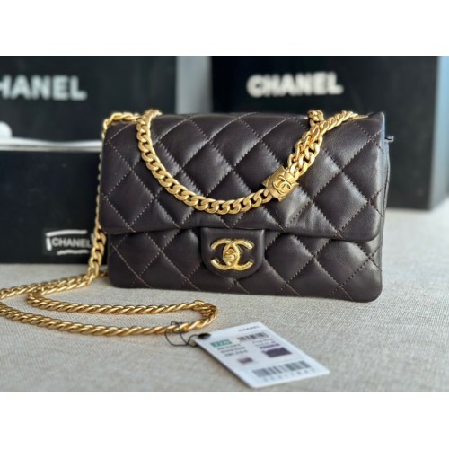CHANEL FLAP BAG Lambskin Gold-Tone Metal AS3393 black