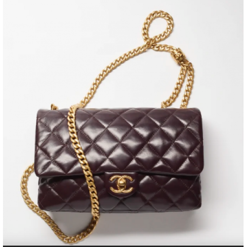 CHANEL FLAP BAG Lambskin Gold-Tone Metal AS3609 Dark Brown
