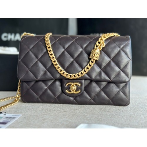 CHANEL FLAP BAG Lambskin Gold-Tone Metal AS3609 black