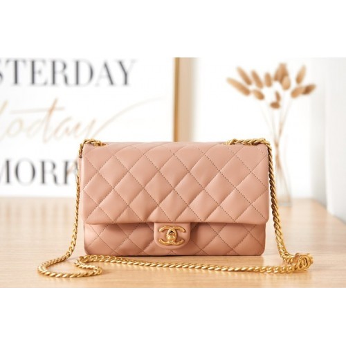 CHANEL FLAP BAG Lambskin Gold-Tone Metal AS3609 pink