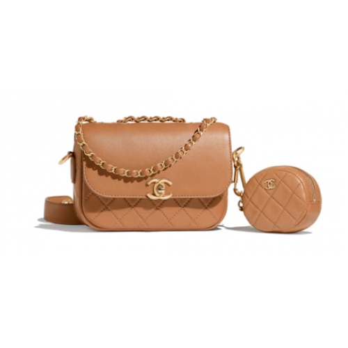 CHANEL Flap Bag Lambskin&Gold-Tone Metal AS1094 Camel