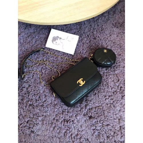 CHANEL Flap Bag Lambskin&Gold-Tone Metal AS1094 black