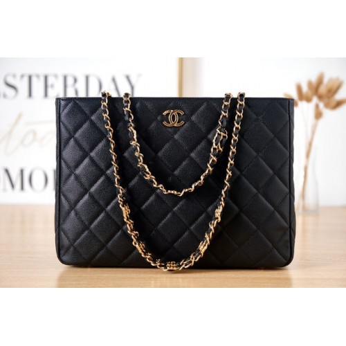 CHANEL Grained Calfskin Gold-Tone Metal SHOPPING BAG AS3583 black