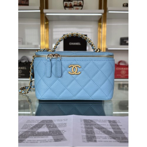 CHANEL HANDBAG Grained Calfskin&Gold-Tone Metal AP2805 blue