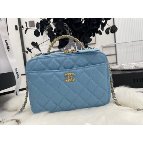 CHANEL HANDBAG Grained Calfskin&Gold-Tone Metal AP3222 blue